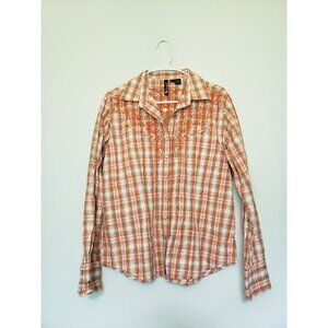 Sherry Cervi RU Cowgirl Womens XL Shirt Pearl Snap Plaid Embroidered Western